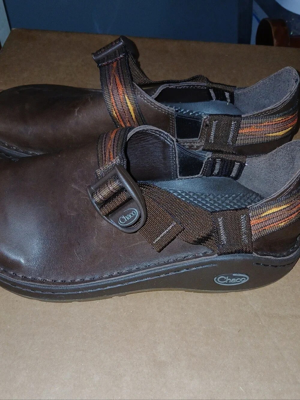 CHACO Men's Brown Leather Slip-On Sandals with Adjustable Straps